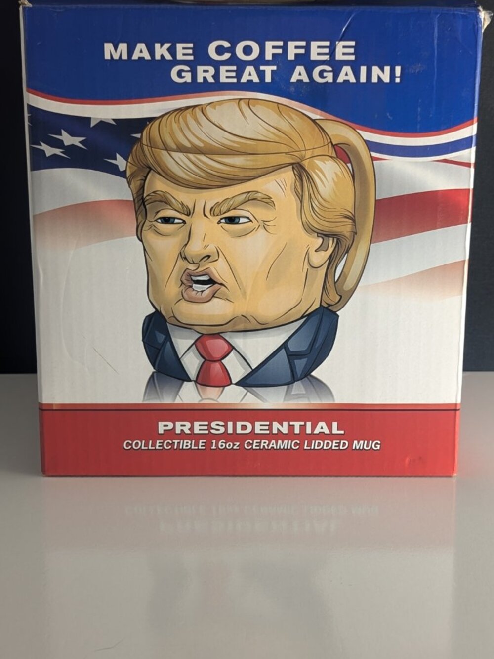 Make Coffee Great Again ~ Ceramic 16 oz. 3D Lidded Mug ~ Donald Trump ~ In Box